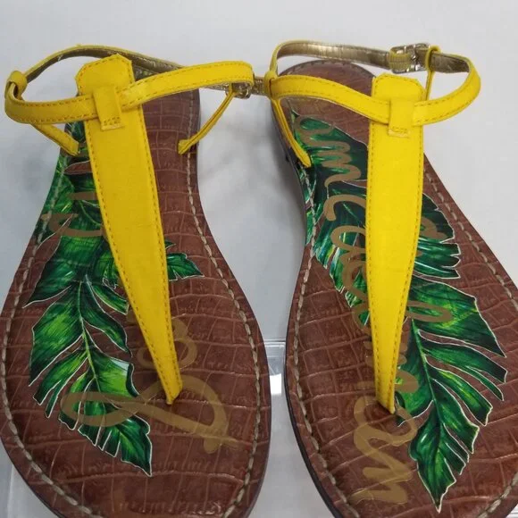 Sam Edelman Tropical Gigi T -Strap Yellow Thong Sandals Boho Resort Summer 7.5W - Picture 7 of 13